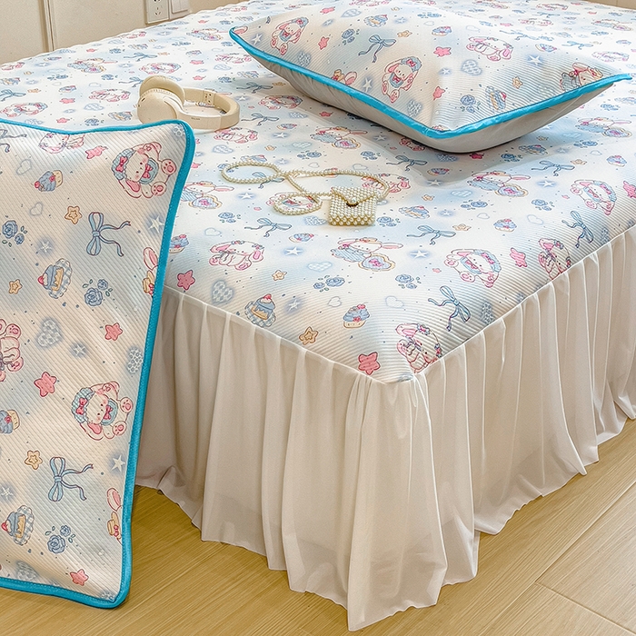 91家纺网 家纺一手货源 找家纺 莱米家纺 2026新款斜纹凉感床裙冰豆豆系列 萌宠甜兔