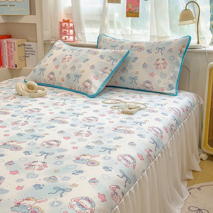 91家纺网 家纺一手货源 找家纺 莱米家纺 2026新款斜纹凉感床裙冰豆豆系列 萌宠甜兔