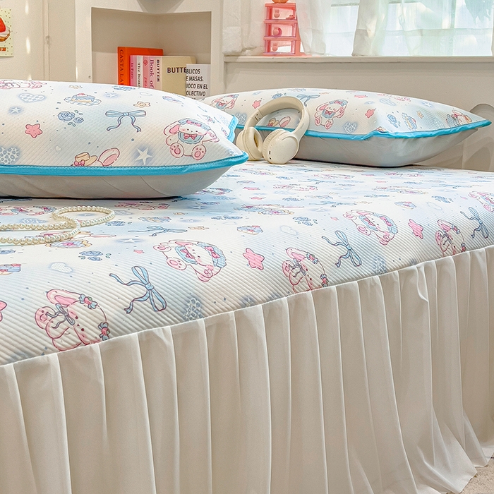 91家纺网 家纺一手货源 找家纺 莱米家纺 2026新款斜纹凉感床裙冰豆豆系列 萌宠甜兔