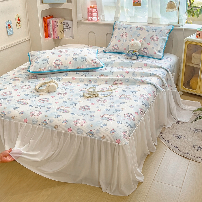 91家纺网 家纺一手货源 找家纺 莱米家纺 2026新款斜纹凉感床裙冰豆豆系列 萌宠甜兔