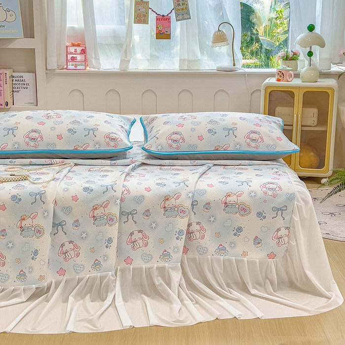 91家纺网 家纺一手货源 找家纺 莱米家纺 2026新款斜纹凉感床裙冰豆豆系列 萌宠甜兔