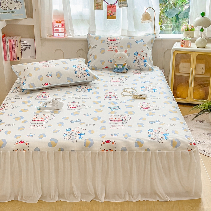 91家纺网 家纺一手货源 找家纺 莱米家纺 2026新款斜纹凉感床裙冰豆豆系列 泡芙小狗