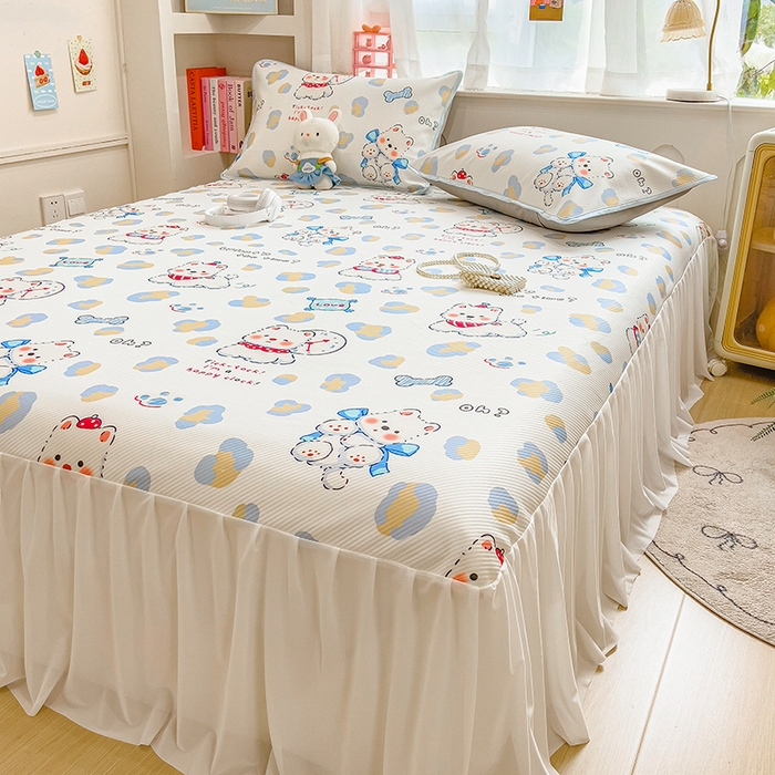 91家纺网 家纺一手货源 找家纺 莱米家纺 2026新款斜纹凉感床裙冰豆豆系列 泡芙小狗