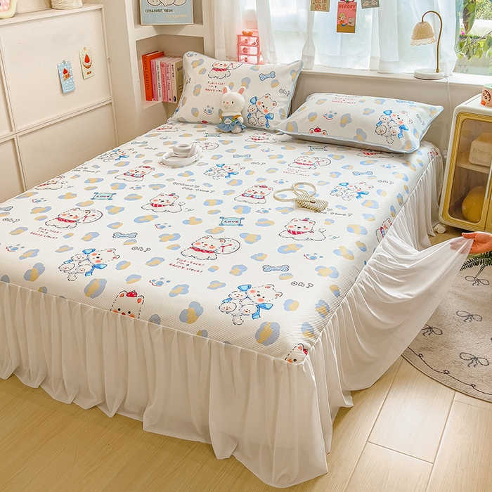 91家纺网 家纺一手货源 找家纺 莱米家纺 2026新款斜纹凉感床裙冰豆豆系列 泡芙小狗