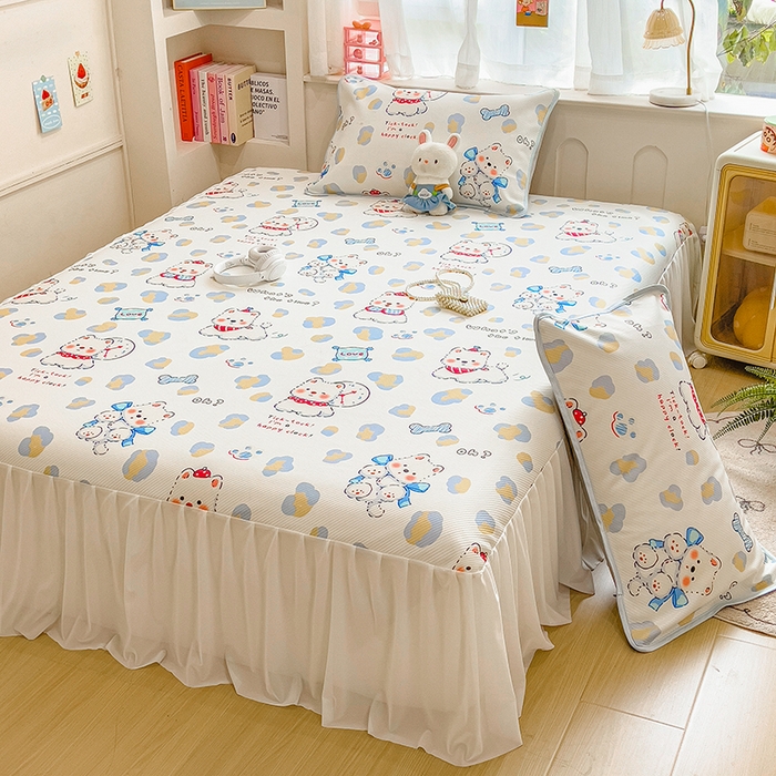 91家纺网 家纺一手货源 找家纺 莱米家纺 2026新款斜纹凉感床裙冰豆豆系列 泡芙小狗