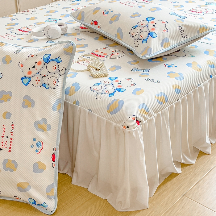 91家纺网 家纺一手货源 找家纺 莱米家纺 2026新款斜纹凉感床裙冰豆豆系列 泡芙小狗