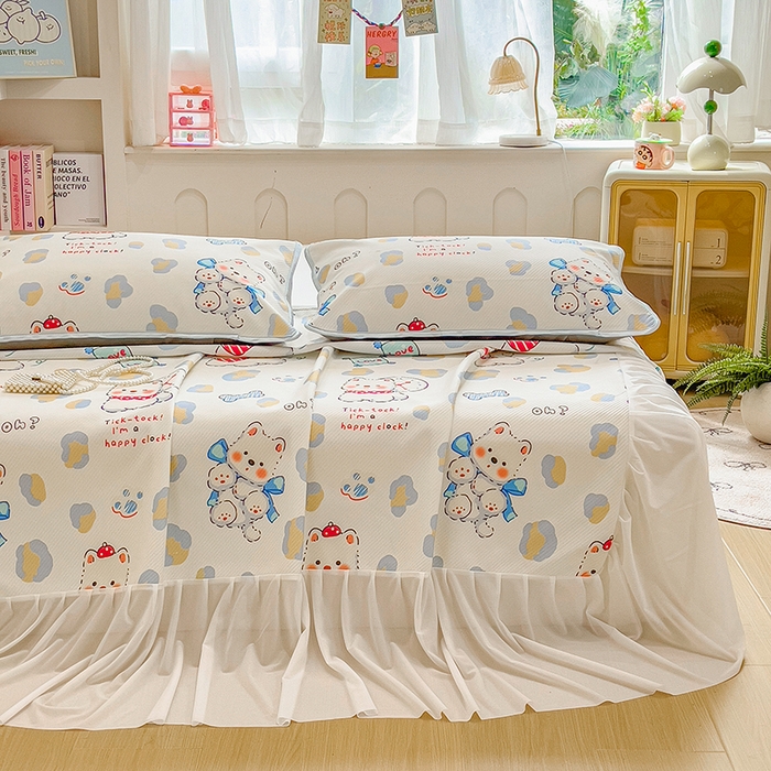 91家纺网 家纺一手货源 找家纺 莱米家纺 2026新款斜纹凉感床裙冰豆豆系列 泡芙小狗