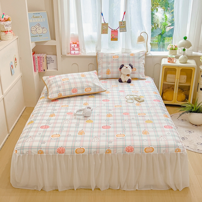 91家纺网 家纺一手货源 找家纺 莱米家纺 2026新款斜纹凉感床裙冰豆豆系列 小南瓜