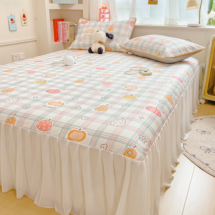 91家纺网 家纺一手货源 找家纺 莱米家纺 2026新款斜纹凉感床裙冰豆豆系列 小南瓜