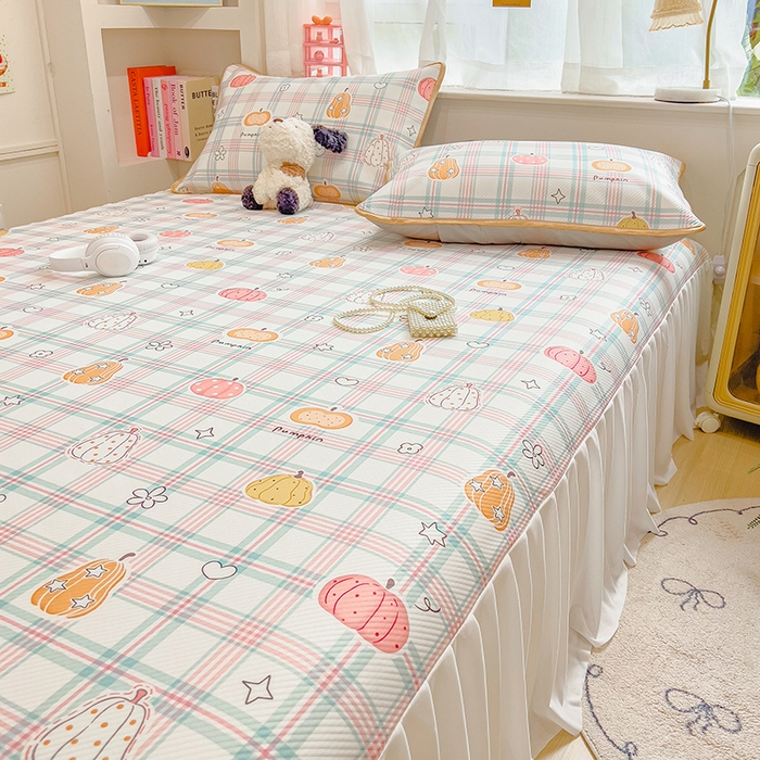 91家纺网 家纺一手货源 找家纺 莱米家纺 2026新款斜纹凉感床裙冰豆豆系列 小南瓜