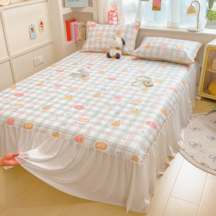 91家纺网 家纺一手货源 找家纺 莱米家纺 2026新款斜纹凉感床裙冰豆豆系列 小南瓜