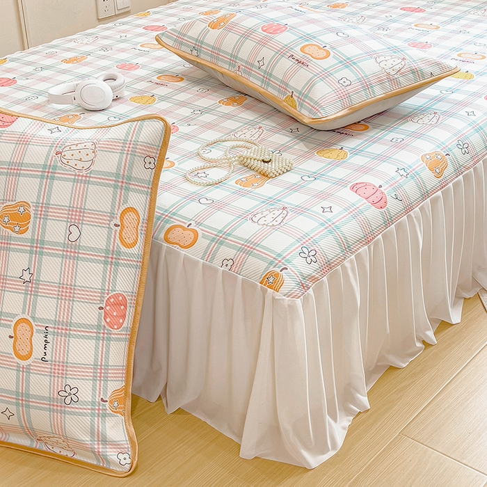 91家纺网 家纺一手货源 找家纺 莱米家纺 2026新款斜纹凉感床裙冰豆豆系列 小南瓜