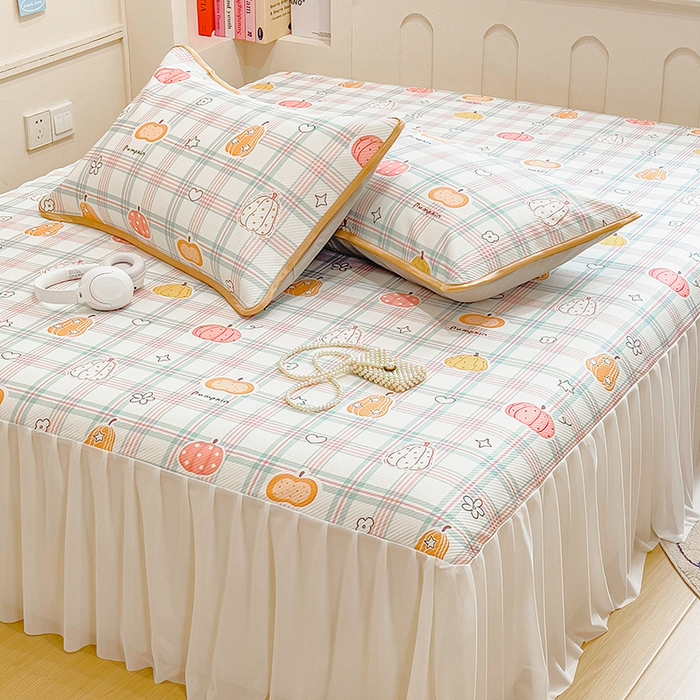 91家纺网 家纺一手货源 找家纺 莱米家纺 2026新款斜纹凉感床裙冰豆豆系列 小南瓜