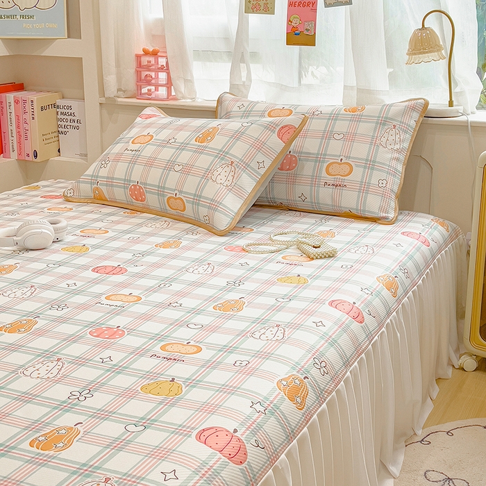 91家纺网 家纺一手货源 找家纺 莱米家纺 2026新款斜纹凉感床裙冰豆豆系列 小南瓜