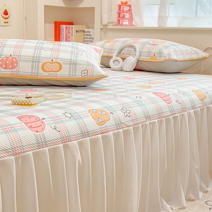 91家纺网 家纺一手货源 找家纺 莱米家纺 2026新款斜纹凉感床裙冰豆豆系列 小南瓜