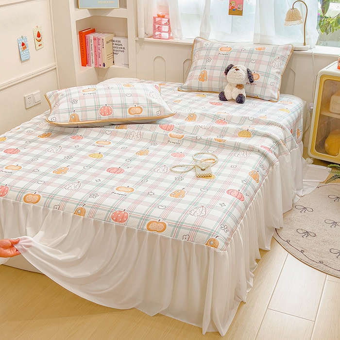 91家纺网 家纺一手货源 找家纺 莱米家纺 2026新款斜纹凉感床裙冰豆豆系列 小南瓜