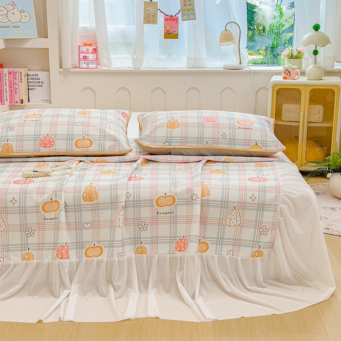 91家纺网 家纺一手货源 找家纺 莱米家纺 2026新款斜纹凉感床裙冰豆豆系列 小南瓜