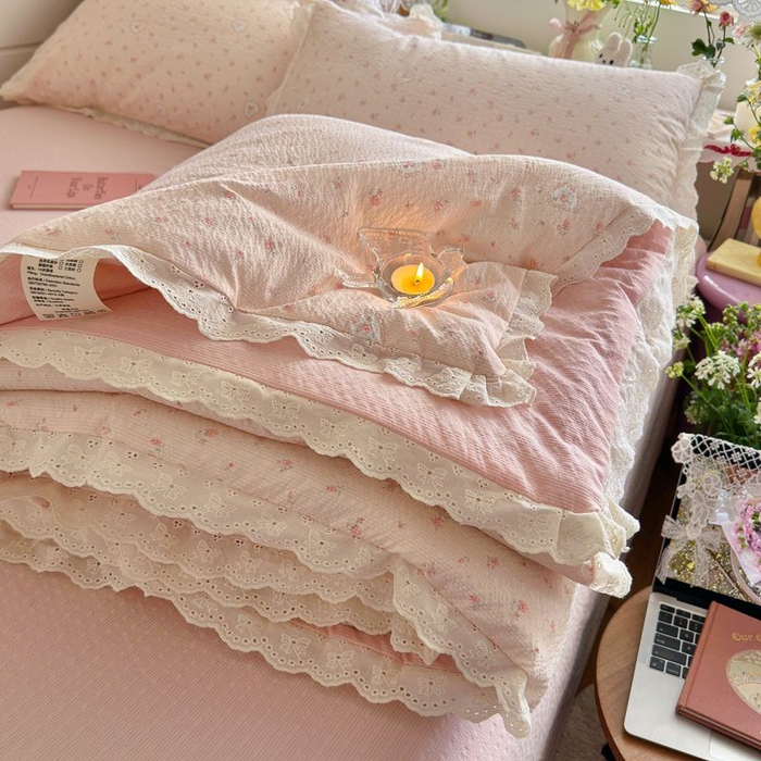 91家纺网 家纺一手货源 找家纺 （总）初念 2026新款泡芙纱全花边夏被四件套