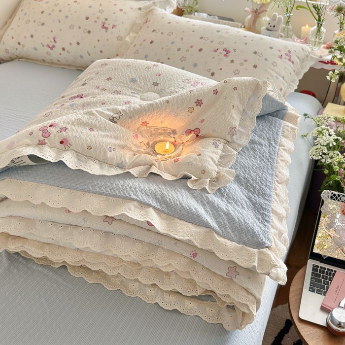 91家纺网 家纺一手货源 找家纺 （总）初念 2026新款泡芙纱全花边夏被四件套