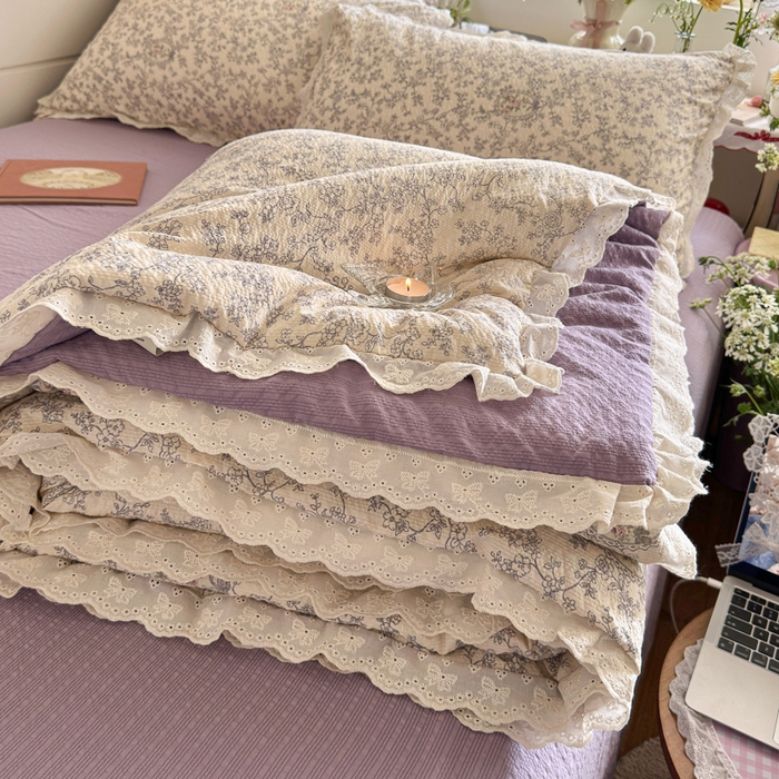 91家纺网 家纺一手货源 找家纺 （总）初念 2026新款泡芙纱全花边夏被四件套