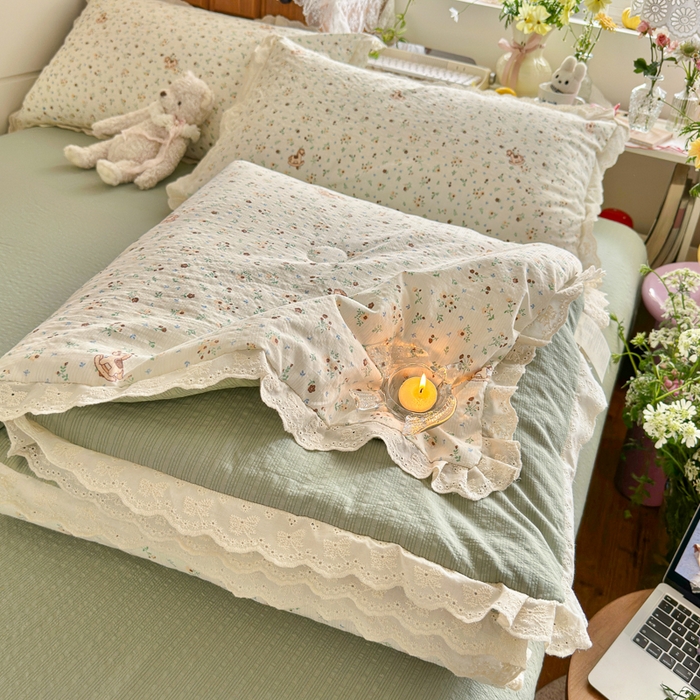 91家纺网 家纺一手货源 找家纺 （总）初念 2026新款泡芙纱全花边夏被四件套