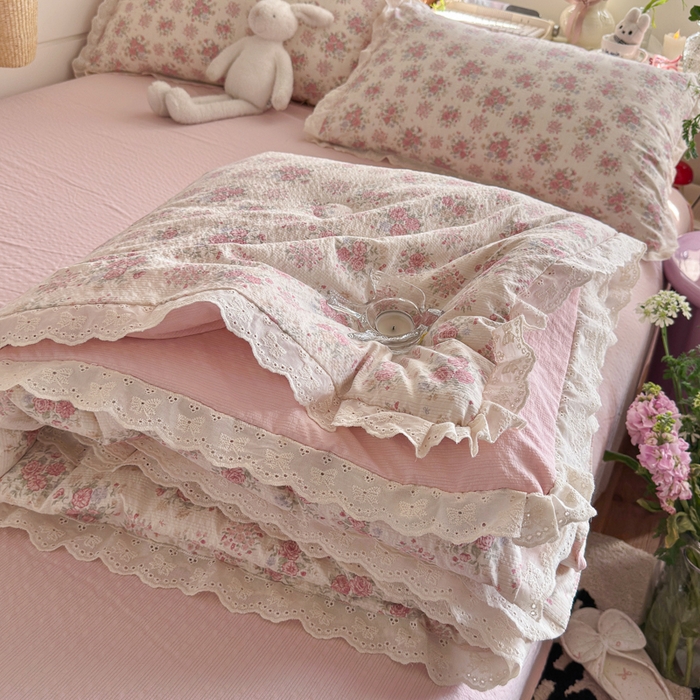 91家纺网 家纺一手货源 找家纺 （总）初念 2026新款泡芙纱全花边夏被四件套