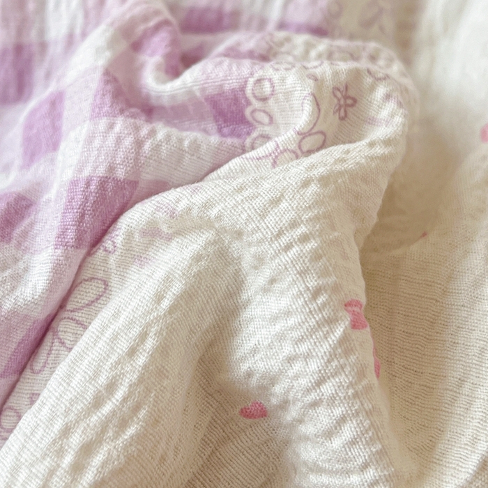 91家纺网 家纺一手货源 找家纺 梦纤绒 2026新款云感皱皱纱花边款夏被夏凉被空调被四件套 芋泥紫小格