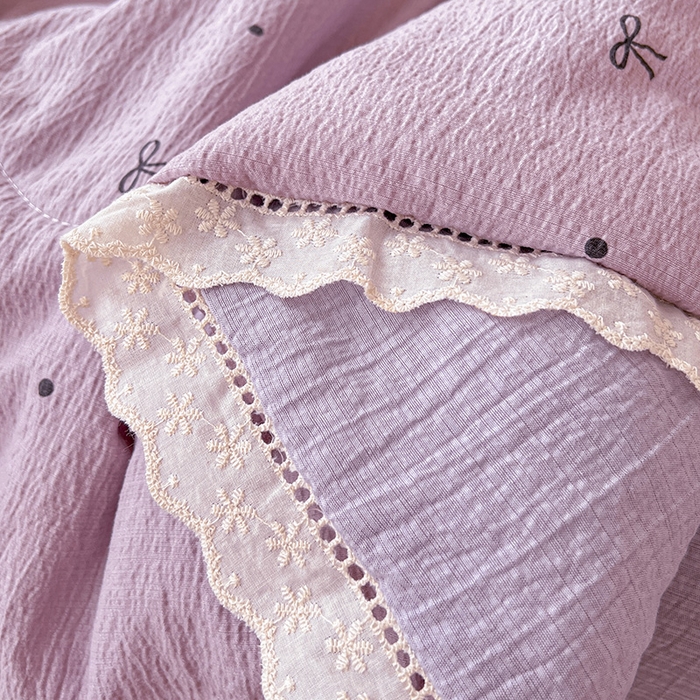 91家纺网 家纺一手货源 找家纺 梦纤绒 2026新款云感皱皱纱花边款夏被夏凉被空调被四件套 心意紫