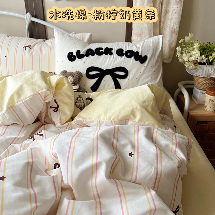 91家纺网 家纺一手货源 找家纺 （总）桃子家居 2026A类纯棉水洗原生态棉麻数码印花大版枕套混搭卡通小清新韩国小布袋系列四件套