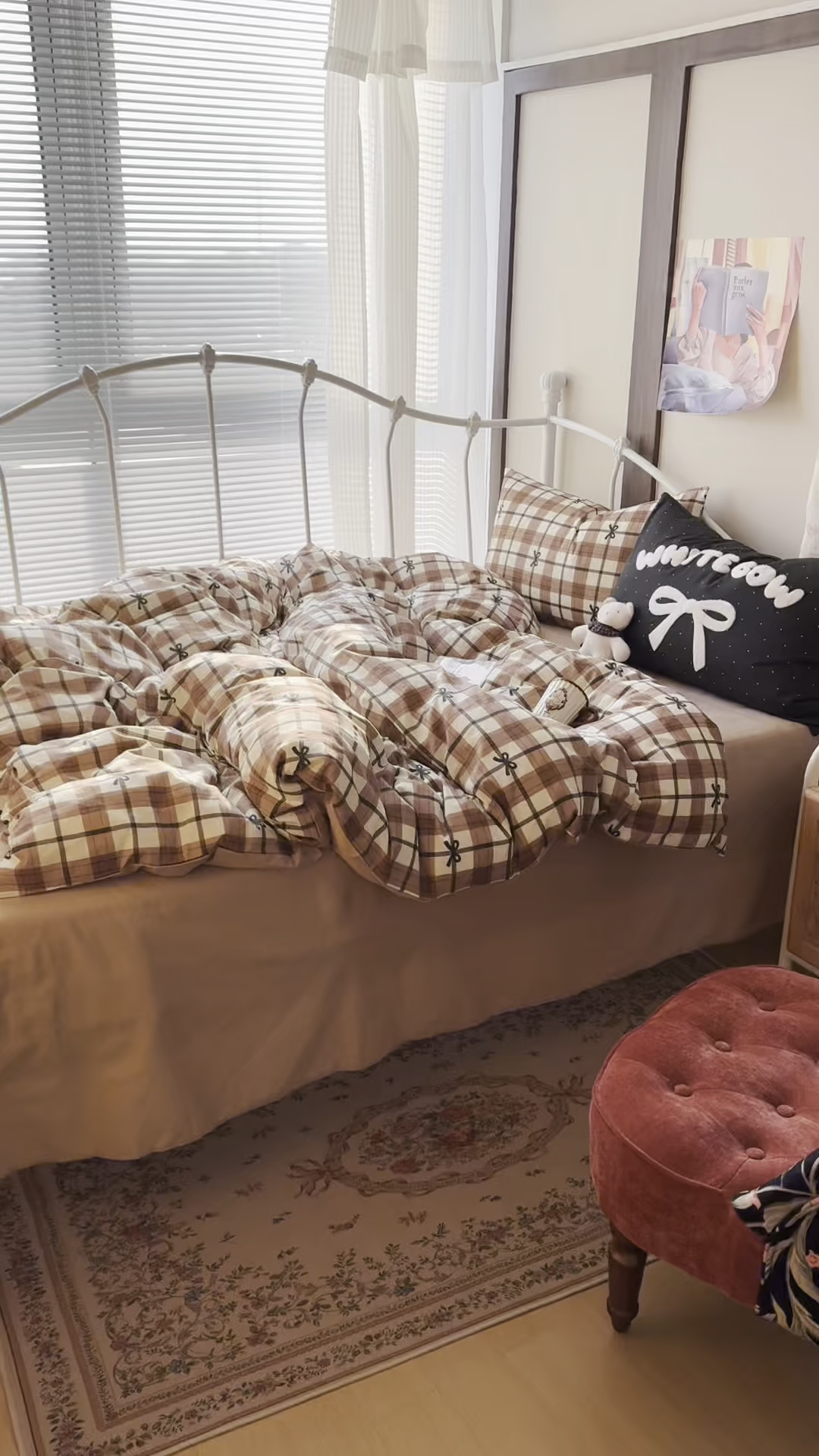 91家纺网 家纺一手货源 找家纺 桃子家居 2026新款A类全棉纯棉水洗棉蝴蝶结条纹小清新混搭毛巾绣枕套少女系四件套 水洗棉-焦糖蝴蝶结棕