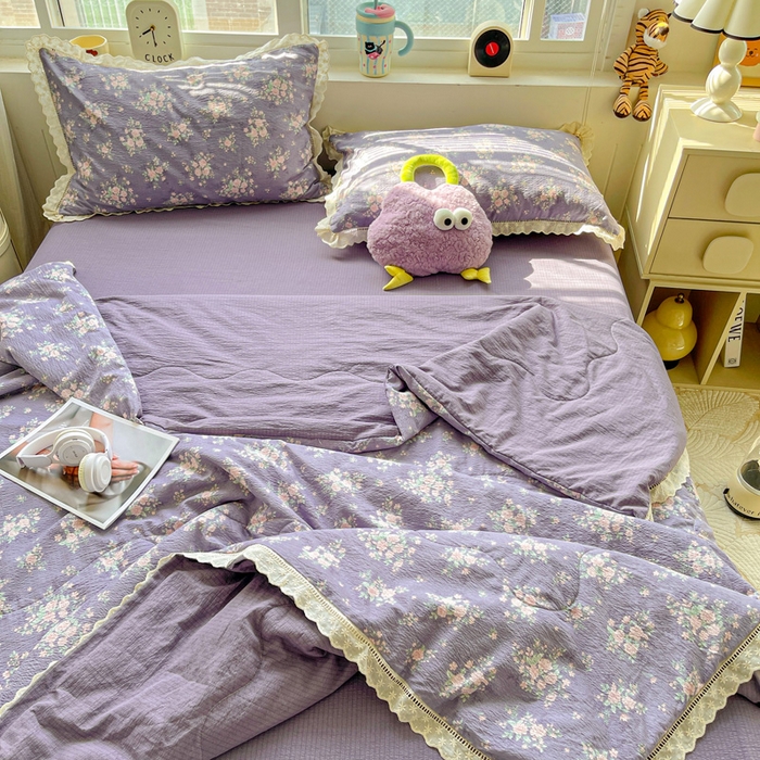 91家纺网 家纺一手货源 找家纺 梦纤绒 2026新款云感皱皱纱花边款夏被夏凉被空调被四件套 豆蔻