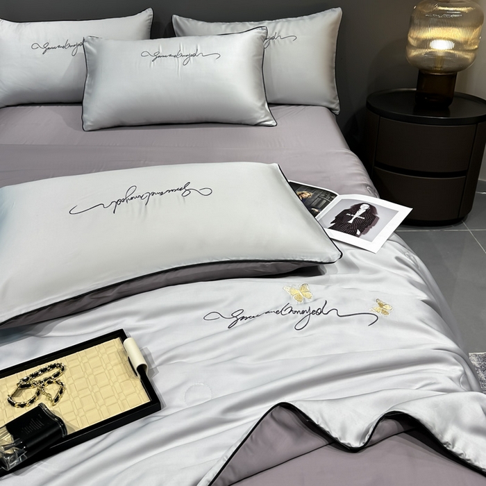 91家纺网 家纺一手货源 找家纺 红嘴企鹅 2026新款浪漫蝴蝶冰丝夏被夏凉被空调被 浪漫-银灰+深灰