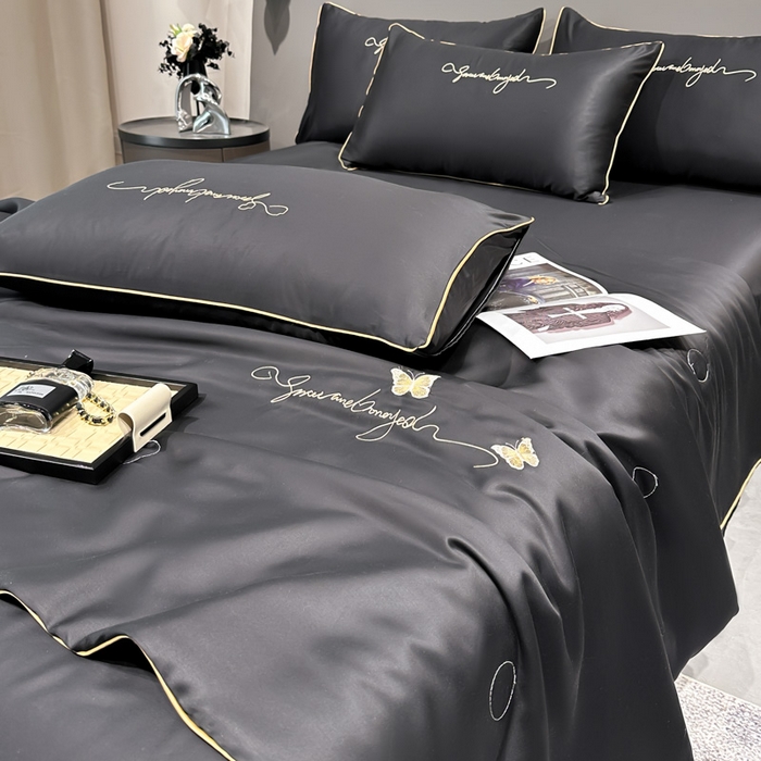 91家纺网 家纺一手货源 找家纺 红嘴企鹅 2026新款浪漫蝴蝶冰丝夏被夏凉被空调被 浪漫-深灰