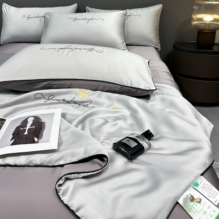 91家纺网 家纺一手货源 找家纺 红嘴企鹅 2026新款浪漫蝴蝶冰丝夏被夏凉被空调被 浪漫-银灰+深灰