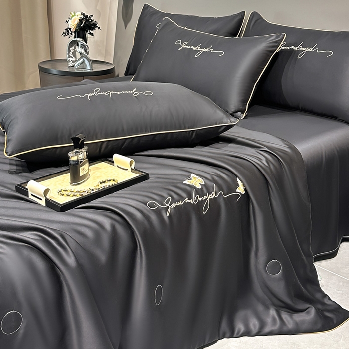 91家纺网 家纺一手货源 找家纺 红嘴企鹅 2026新款浪漫蝴蝶冰丝夏被夏凉被空调被 浪漫-深灰