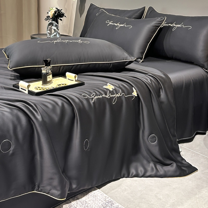 91家纺网 家纺一手货源 找家纺 红嘴企鹅 2026新款浪漫蝴蝶冰丝夏被夏凉被空调被 浪漫-深灰