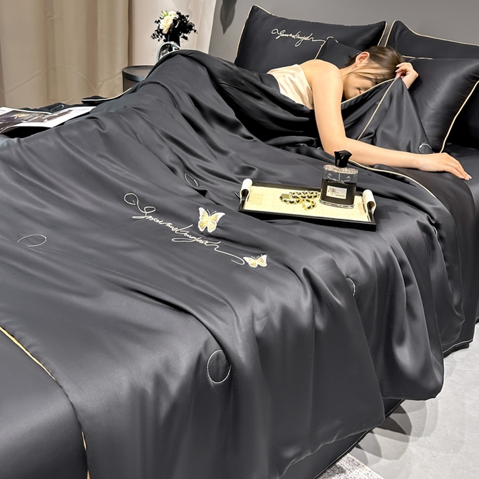 红嘴企鹅 2026新款浪漫蝴蝶冰丝夏被夏凉被空调被 浪漫-深灰