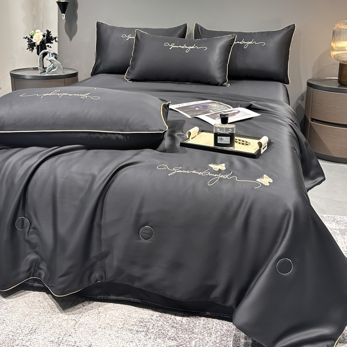 91家纺网 家纺一手货源 找家纺 红嘴企鹅 2026新款浪漫蝴蝶冰丝夏被夏凉被空调被 浪漫-深灰