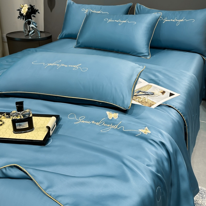 91家纺网 家纺一手货源 找家纺 红嘴企鹅 2026新款浪漫蝴蝶冰丝夏被夏凉被空调被 浪漫-宾利蓝