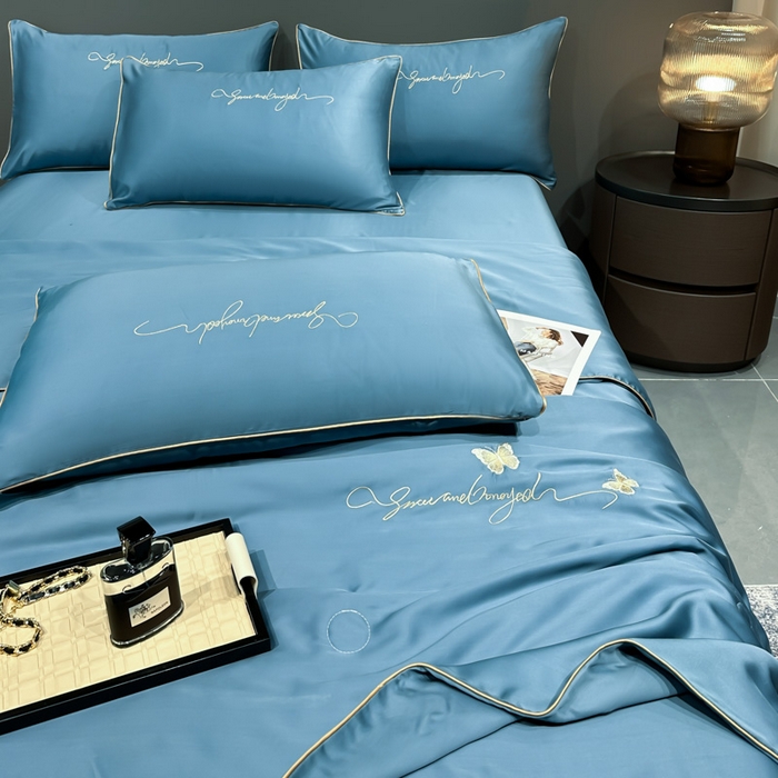 91家纺网 家纺一手货源 找家纺 红嘴企鹅 2026新款浪漫蝴蝶冰丝夏被夏凉被空调被 浪漫-宾利蓝