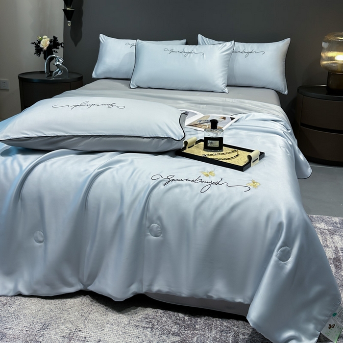 91家纺网 家纺一手货源 找家纺 红嘴企鹅 2026新款浪漫蝴蝶冰丝夏被夏凉被空调被 浪漫-蓝色+银灰