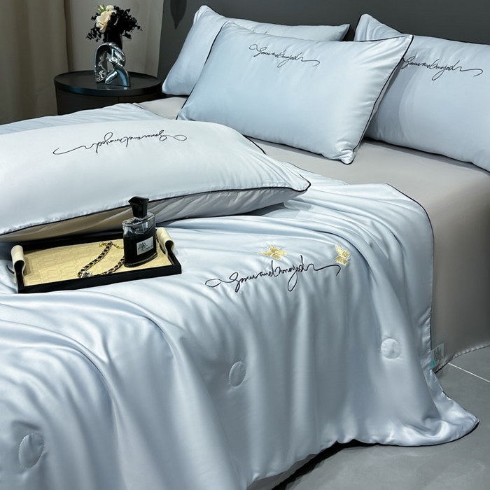 91家纺网 家纺一手货源 找家纺 红嘴企鹅 2026新款浪漫蝴蝶冰丝夏被夏凉被空调被 浪漫-蓝色+银灰