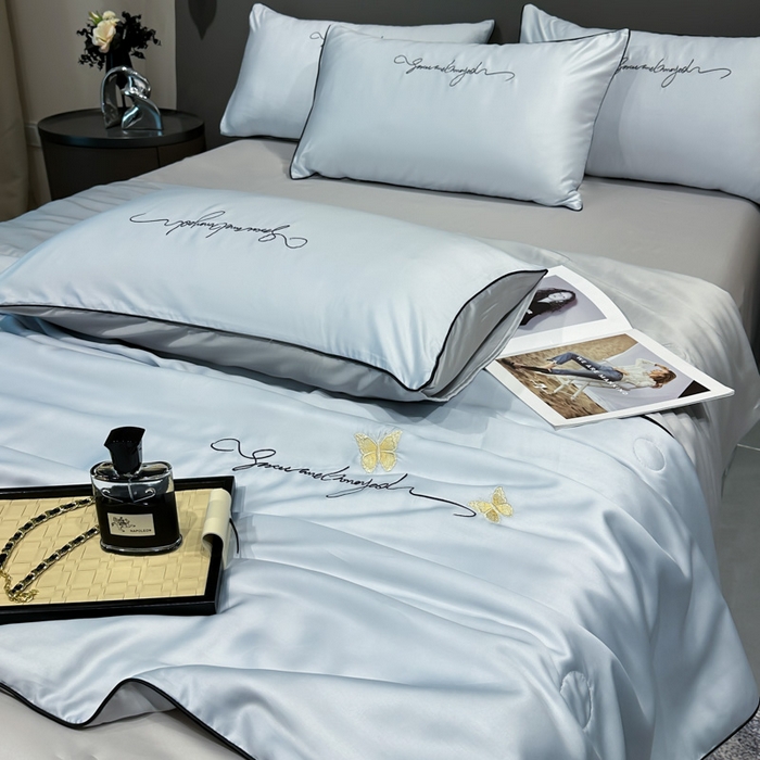 91家纺网 家纺一手货源 找家纺 红嘴企鹅 2026新款浪漫蝴蝶冰丝夏被夏凉被空调被 浪漫-蓝色+银灰