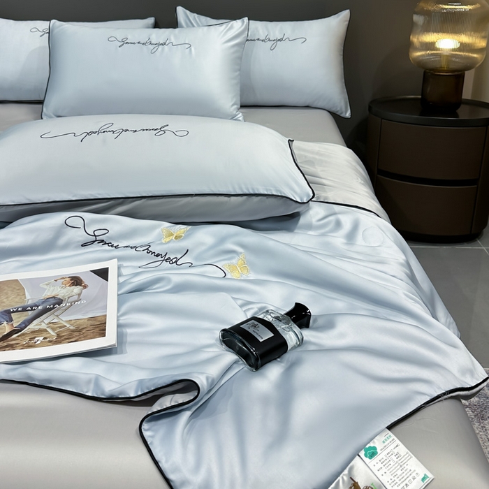 91家纺网 家纺一手货源 找家纺 红嘴企鹅 2026新款浪漫蝴蝶冰丝夏被夏凉被空调被 浪漫-蓝色+银灰