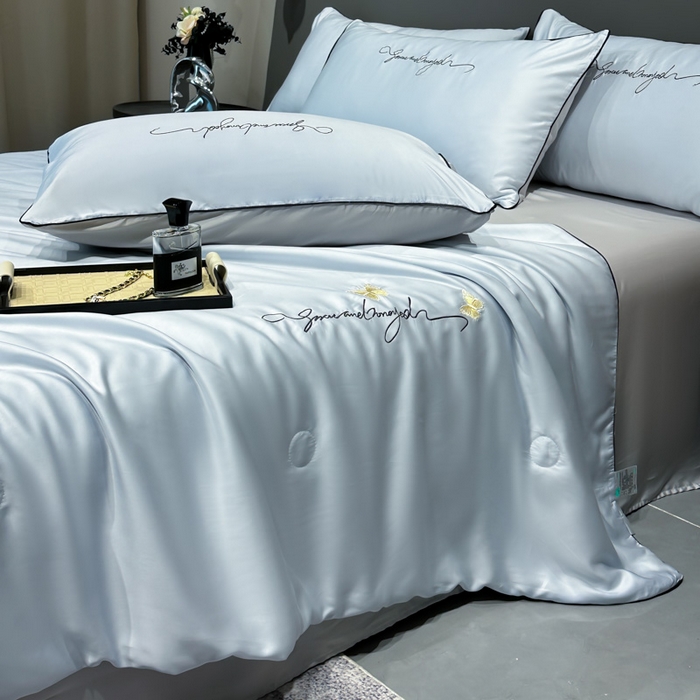 91家纺网 家纺一手货源 找家纺 红嘴企鹅 2026新款浪漫蝴蝶冰丝夏被夏凉被空调被 浪漫-蓝色+银灰