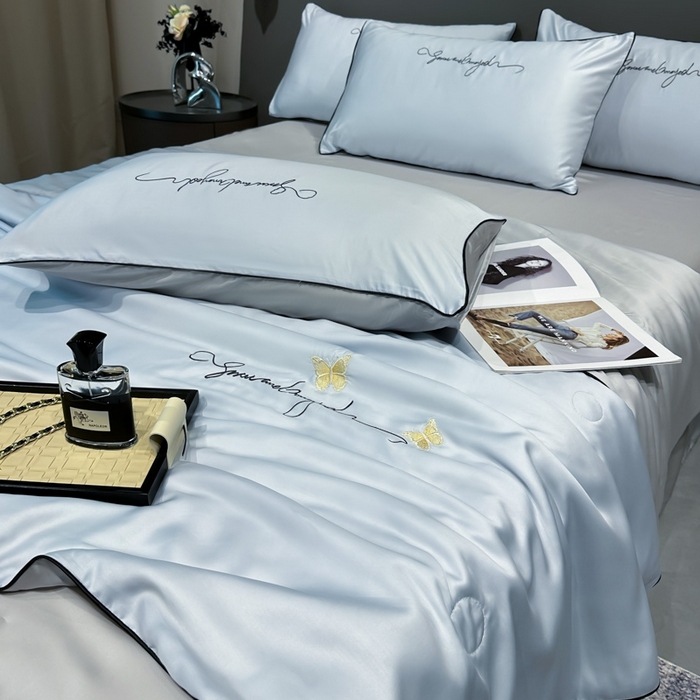 91家纺网 家纺一手货源 找家纺 红嘴企鹅 2026新款浪漫蝴蝶冰丝夏被夏凉被空调被 浪漫-蓝色+银灰