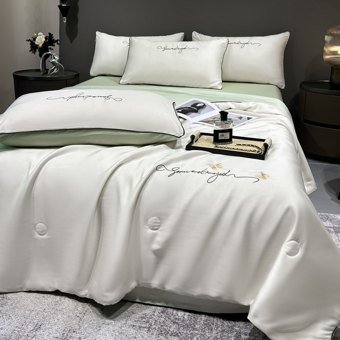 91家纺网 家纺一手货源 找家纺 红嘴企鹅 2026新款浪漫蝴蝶冰丝夏被夏凉被空调被 浪漫-奶白+清香绿