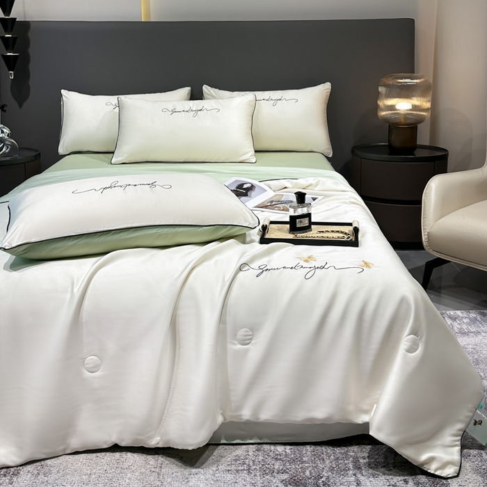 91家纺网 家纺一手货源 找家纺 红嘴企鹅 2026新款浪漫蝴蝶冰丝夏被夏凉被空调被 浪漫-奶白+清香绿