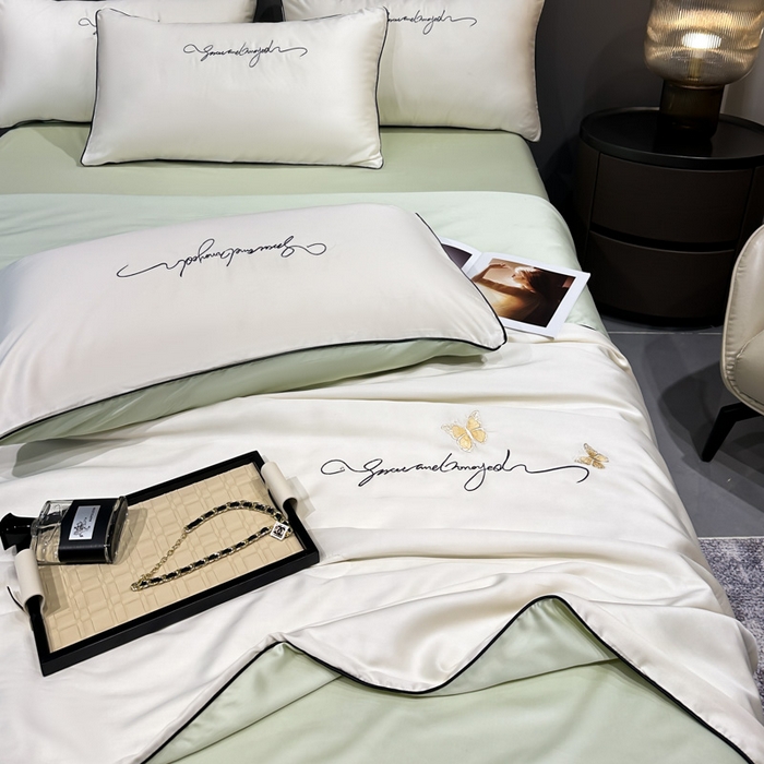 91家纺网 家纺一手货源 找家纺 红嘴企鹅 2026新款浪漫蝴蝶冰丝夏被夏凉被空调被 浪漫-奶白+清香绿