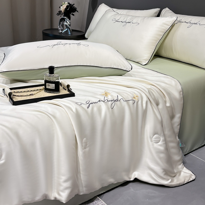 91家纺网 家纺一手货源 找家纺 红嘴企鹅 2026新款浪漫蝴蝶冰丝夏被夏凉被空调被 浪漫-奶白+清香绿